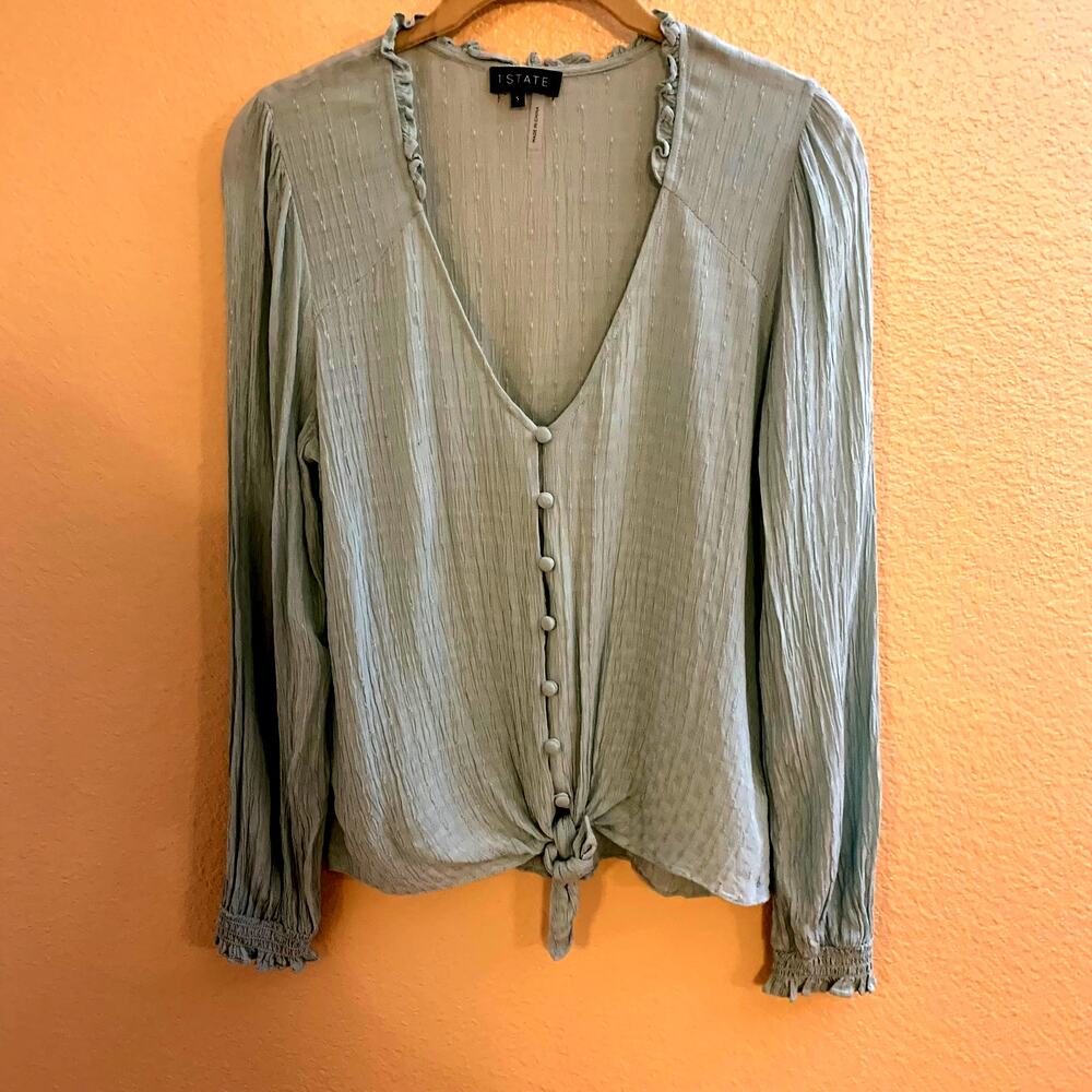 I State Light Blue Long Sleeve Blouse Sz M